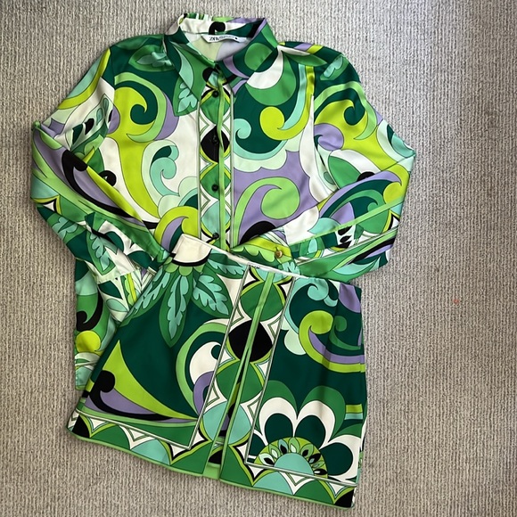 Zara Matching Retro Blouse and Skirt Green and Purple Paisley Set size Medium - Picture 3 of 7